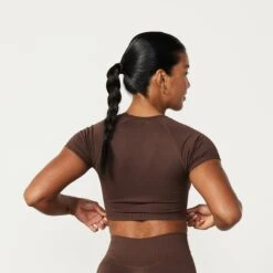 Vanquish Elevate Seamless Coffee Brown Cap Sleeve Cropped T Shirt -Vanquish Fitness Elevate2 376