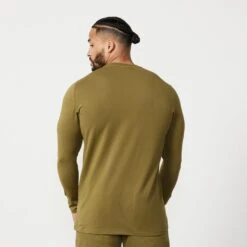 Vanquish Essential Olive Green Slim Fit Long Sleeve T Shirt -Vanquish Fitness Essentials 256