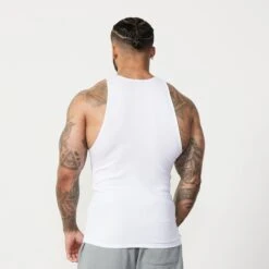 Vanquish White Ribbed Fitted Tank -Vanquish Fitness Essentials 784