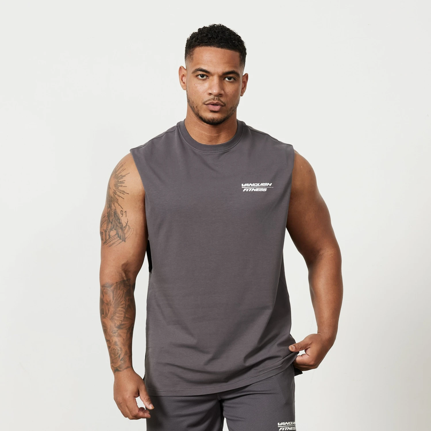 Vanquish Speed Charcoal Grey Oversized Sleeveless T Shirt 3 Vanquish Speed Charcoal Grey Oversized Sleeveless T Shirt