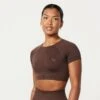 Vanquish Elevate Seamless Coffee Brown Cap Sleeve Cropped T Shirt -Vanquish Fitness FIRSTSHOT 2024 02 22T164752.646