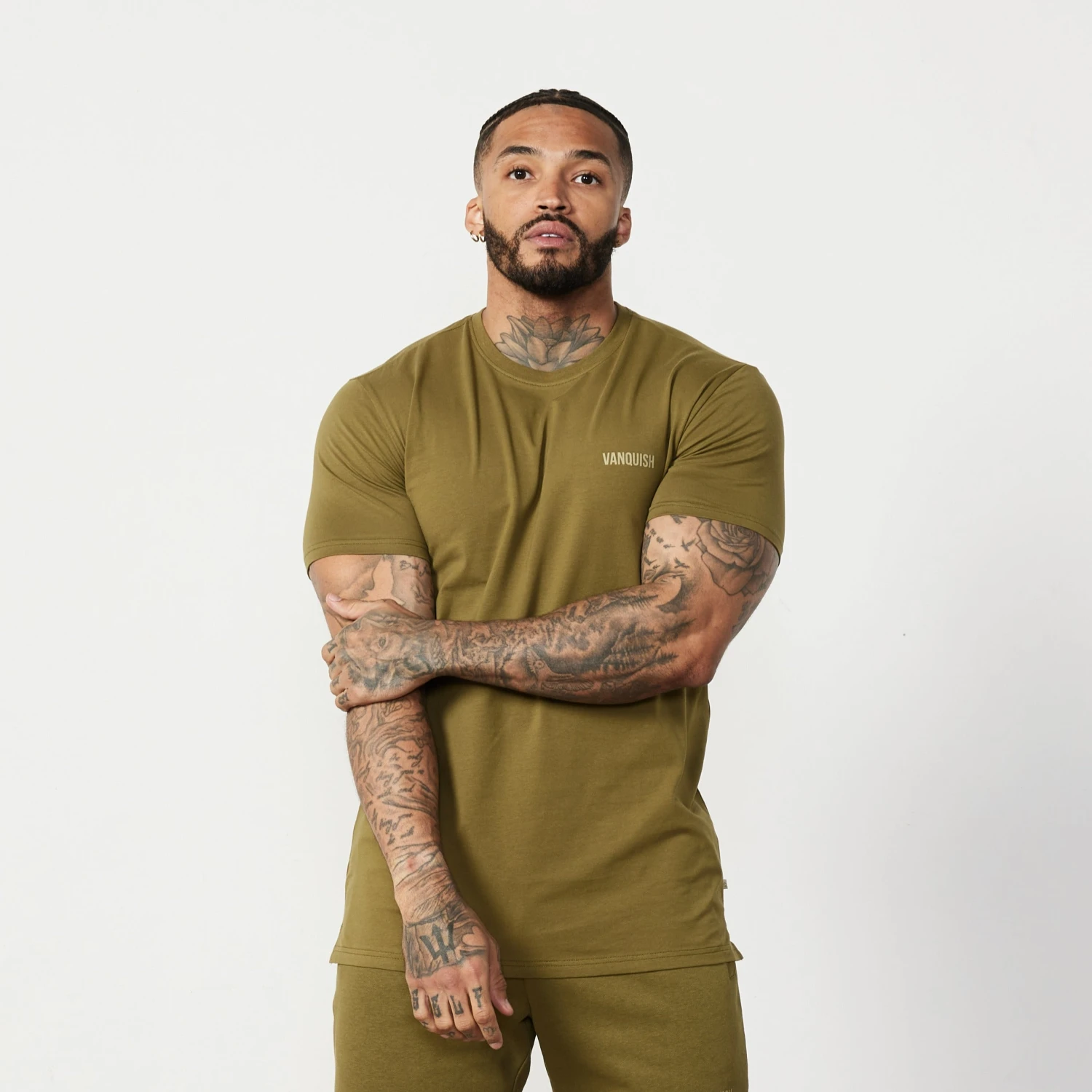 Vanquish Essential Olive Green Slim Fit Short Sleeve T Shirt 3 Vanquish Essential Olive Green Slim Fit Short Sleeve T Shirt