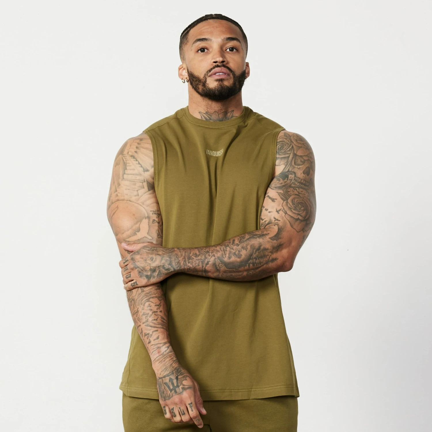 Vanquish Essential Olive Green Oversized Sleeveless T Shirt 3 Vanquish Essential Olive Green Oversized Sleeveless T Shirt