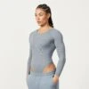 Vanquish Restore Slate Grey Long Sleeve Ribbed Bodysuit -Vanquish Fitness FIRSTSHOT 81