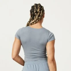 Vanquish Restore Slate Grey Ribbed Cap Sleeve T Shirt 10 Vanquish Restore Slate Grey Ribbed Cap Sleeve T Shirt -Vanquish Fitness LadiesSweats 408