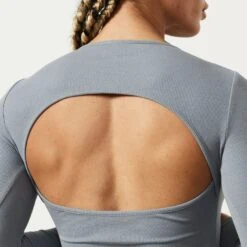 Vanquish Restore Slate Grey Long Sleeve Ribbed Bodysuit -Vanquish Fitness LadiesSweats 501