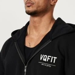 Vanquish VQFIT Distressed Print Black Full Zip Oversized Hoodie -Vanquish Fitness MensCrackedPrint 1669