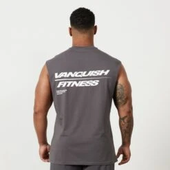 Vanquish Speed Charcoal Grey Oversized Sleeveless T Shirt 8 Vanquish Speed Charcoal Grey Oversized Sleeveless T Shirt -Vanquish Fitness MensSpeedPrint 868