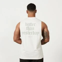 Vanquish Sun-faded Vintage White Oversized Sleeveless T Shirt -Vanquish Fitness MensSunBleached 808