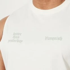 Vanquish Sun-faded Vintage White Oversized Sleeveless T Shirt -Vanquish Fitness MensSunBleached 812