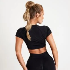 Vanquish Elevate Seamless Black Cap Sleeve Cropped T Shirt -Vanquish Fitness PIYUxcIl