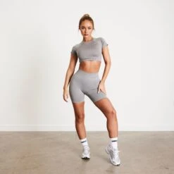 Vanquish Elevate Seamless Smoke Grey Cap Sleeve Cropped T Shirt -Vanquish Fitness U1yGqYM6