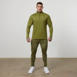 Vanquish Essential Olive Green Performance 1/4 Zip Top -Vanquish Fitness VQFit E commerceFeb2499118