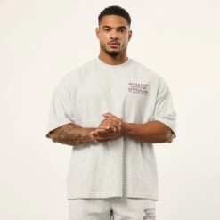 Vanquish Bodybuilding Oat Marl Boxy Oversized T Shirt 11 Vanquish Bodybuilding Oat Marl Boxy Oversized T Shirt -Vanquish Fitness VQFit MensSSE commerce6581
