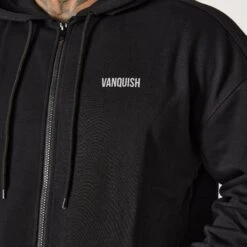 Vanquish Essential Black Oversized Full Zip Hoodie -Vanquish Fitness VQ BlackFriday23 6889