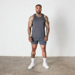 Vanquish Essential Denim Blue Regular Fit Tank Top -Vanquish Fitness VQ BlackFriday23 7456