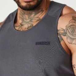Vanquish Essential Denim Blue Regular Fit Tank Top -Vanquish Fitness VQ BlackFriday23 7498