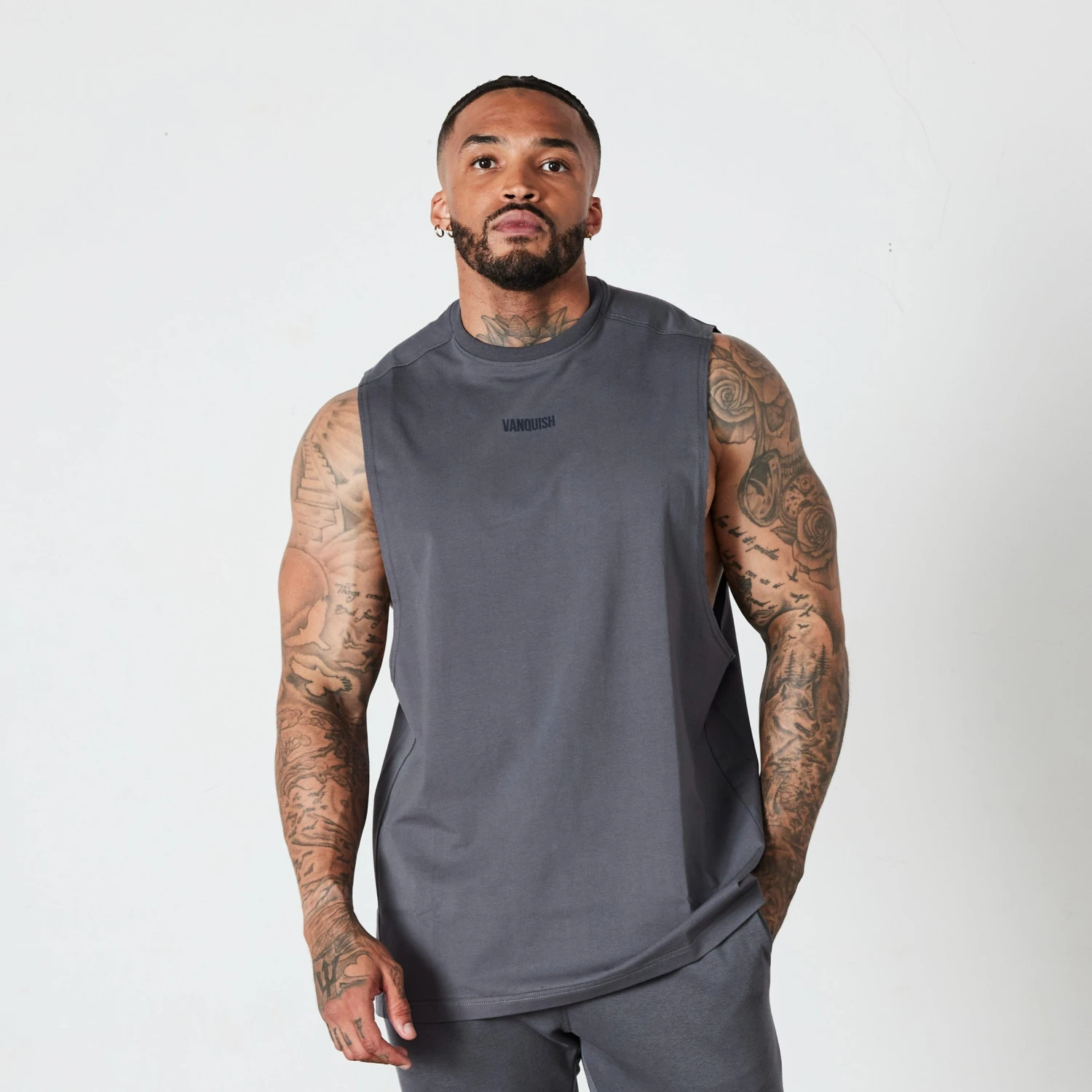 Vanquish Essential Denim Blue Oversized Sleeveless T Shirt 3 Vanquish Essential Denim Blue Oversized Sleeveless T Shirt