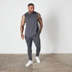 Vanquish Essential Denim Blue Tapered Fit Sweatpants -Vanquish Fitness VQ BlackFriday23 7851