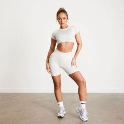 Vanquish Elevate Seamless Clay Cap Sleeve Cropped T Shirt 11 Vanquish Elevate Seamless Clay Cap Sleeve Cropped T Shirt -Vanquish Fitness VncxCgcScopy