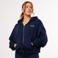 Vanquish Enhance Navy Blue Cropped Zip Through Hoodie -Vanquish Fitness WB Summer Sale websize30