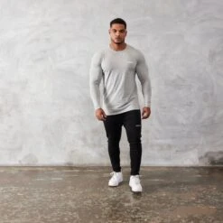 Vanquish Essential Grey Slim Fit Long Sleeve T Shirt -Vanquish Fitness vanquish essential grey slim fit long sleeve t shirt 486213