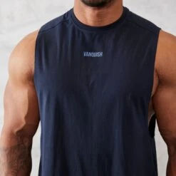 Vanquish Essential Navy Blue Oversized Sleeveless T Shirt -Vanquish Fitness vanquish essential navy blue oversized sleeveless t shirt 960635