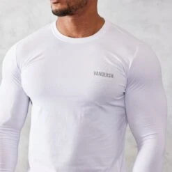 Vanquish Essential White Slim Fit Long Sleeve T Shirt -Vanquish Fitness vanquish essential white slim fit long sleeve t shirt 578666
