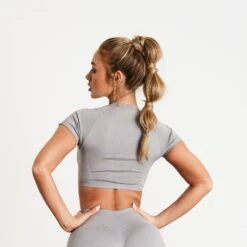 Vanquish Elevate Seamless Smoke Grey Cap Sleeve Cropped T Shirt -Vanquish Fitness xj8fRhgk